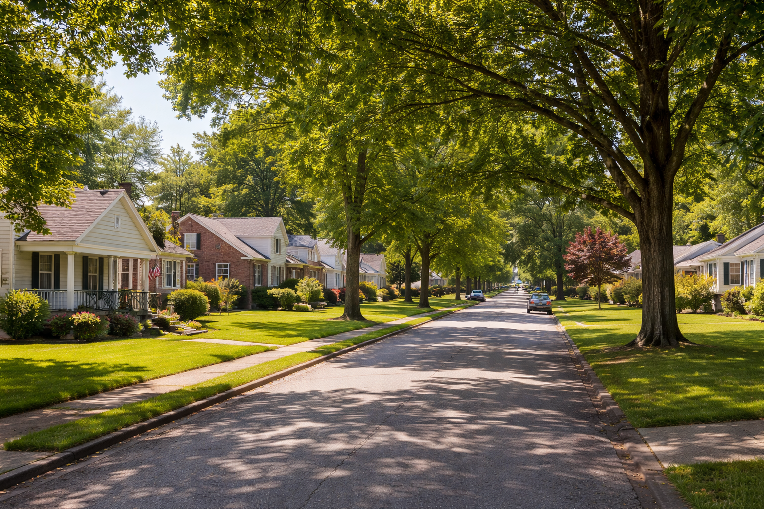 Tree-lined residential street in South Ashland Kentucky with well-kept single-family homes